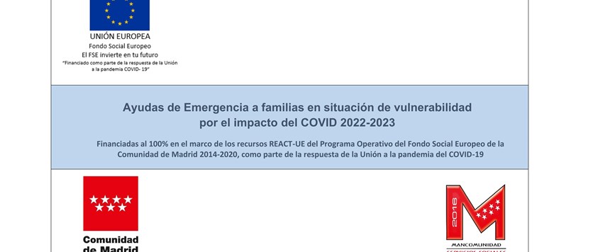 Convenio de Colaboración entre la Comunidad de Madrid y la Mancomunidad  2016 de Servicios Sociales para la concesión de ayudas de emergencia a familias.