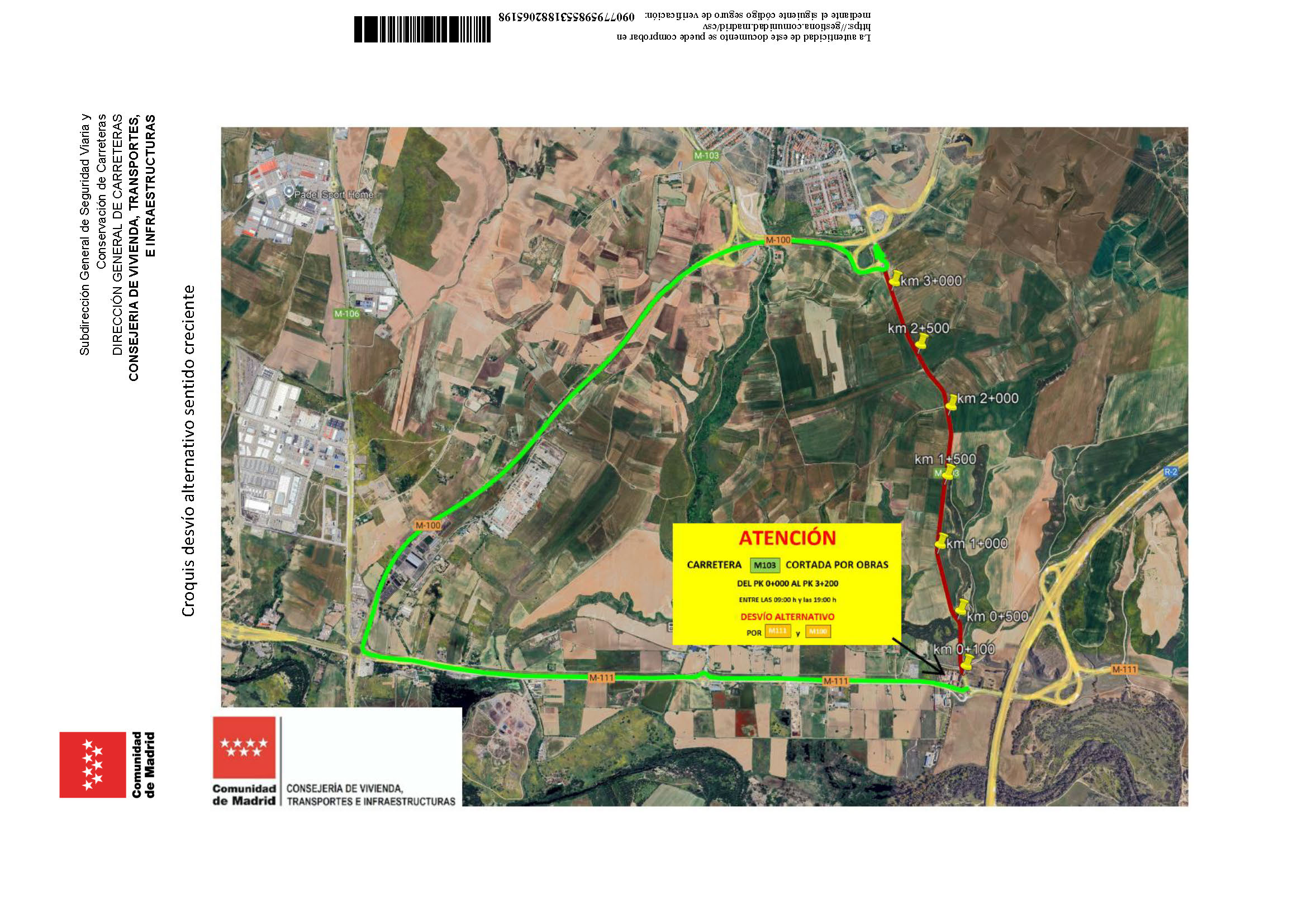 Corte Temporal de la Carretera M-103 por Obras