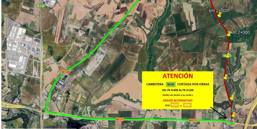 Corte Temporal de la Carretera M-103 por Obras