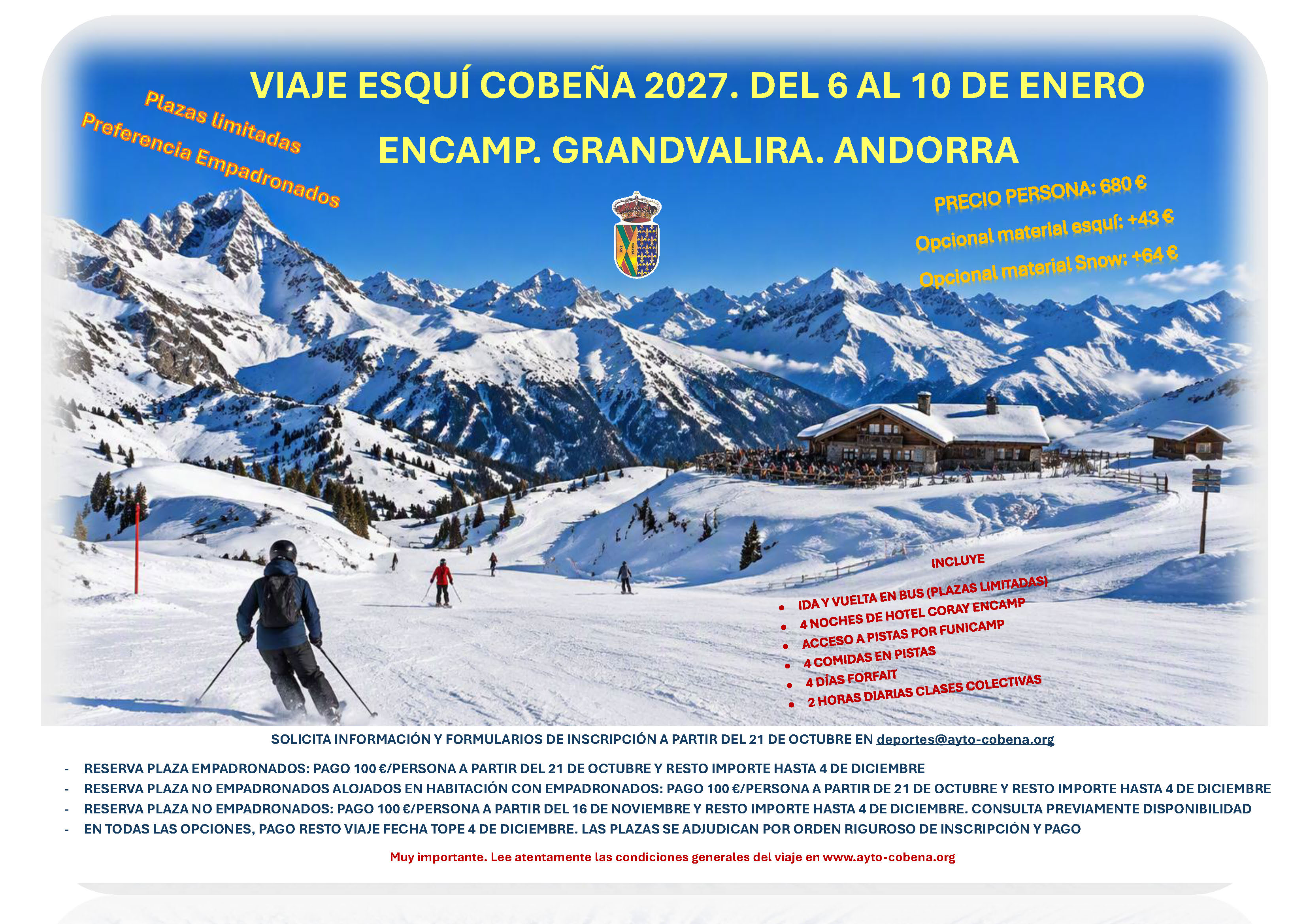 Viaje de Esquí en enero de 2027.  Iremos a Granvalira, Andorra.