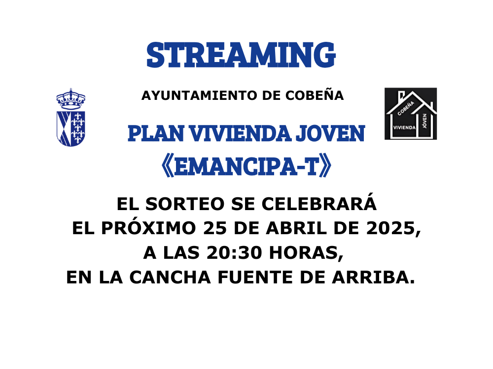 El 25 de abril, se celebrará el Sorteo Público para establecer el orden de acceso a 62 viviendas de VPPL dentro Plan Vivienda Joven de Cobeña: “Emancipa-T”