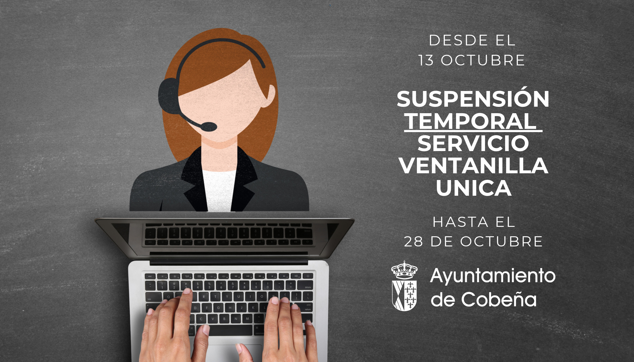 Suspensión temporal del servicio de Ventanilla Única en el Ayuntamiento de Cobeña.