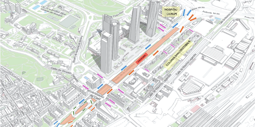 Modificación de paradas de autobús interurbano debido a las obras de construcción del futuro Parque Castellana en Madrid.