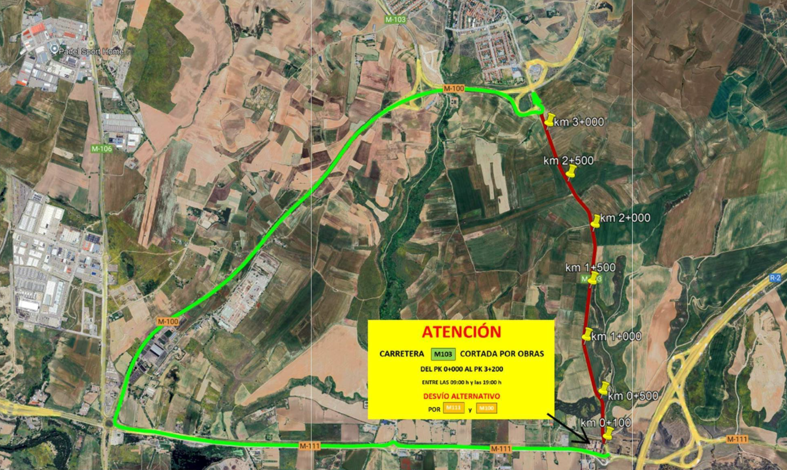 Del 7 al 10 de julio habrá nuevos cortes temporales en la carretera M-103 por obras.